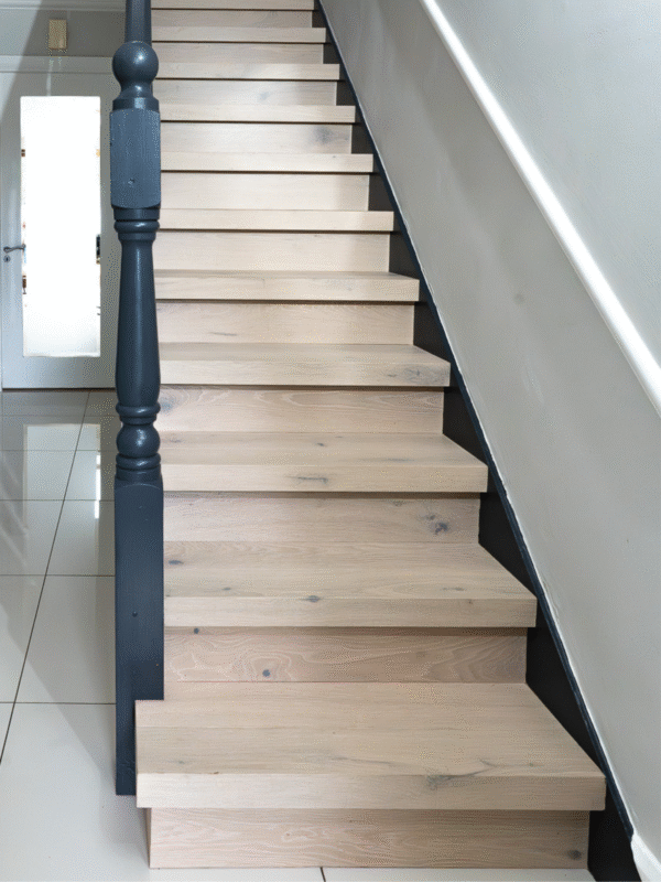 Light hardwood stairs in hallway