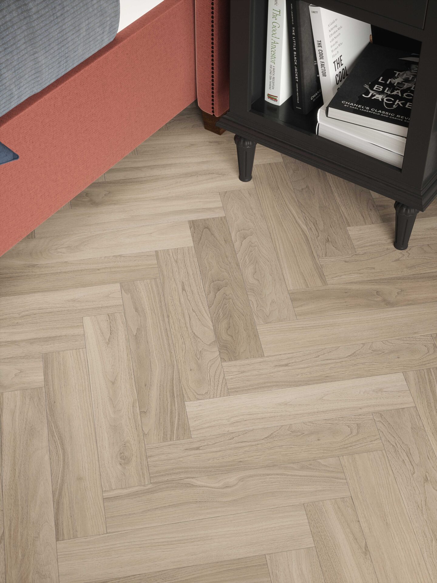 light grey herringbone floors